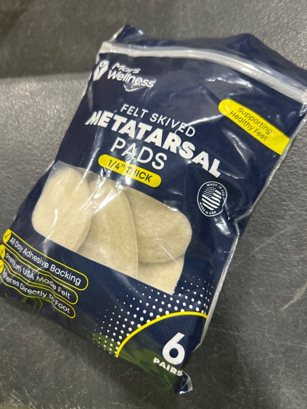Photo 1 of Metatarsal Felt Foot Pad Skived Cut (1/4" Thick) - Made in USA - Felt Metatarsal Pads for Women and Men - Ball of Foot Cushion - 6 Pairs (12 Pieces)