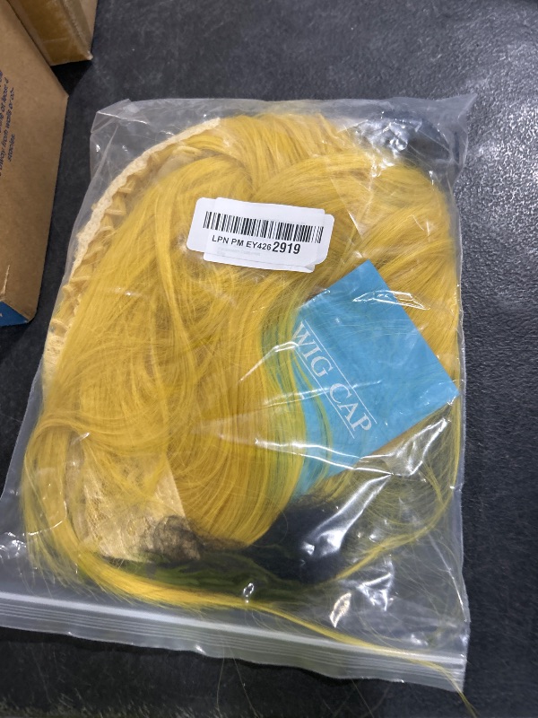 Photo 1 of ANOGOL Hair Cap+32Inch/80cm Yellow Wig For Women Anime Cosplay Peluca Amarilla Larga Wigs for Halloween Party Synthetic Wig With Bangs For Women Halloween Costumes