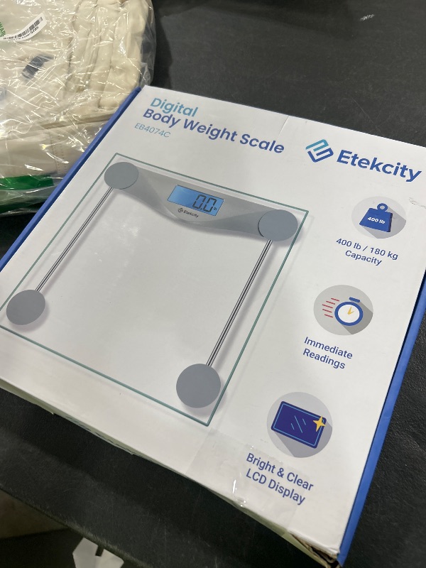 Photo 1 of Etekcity Digital Body Weight Bathroom Scale, Large Blue LCD Backlight Display, High Precision Measurements,6mm Tempered Glass, 400 Pounds