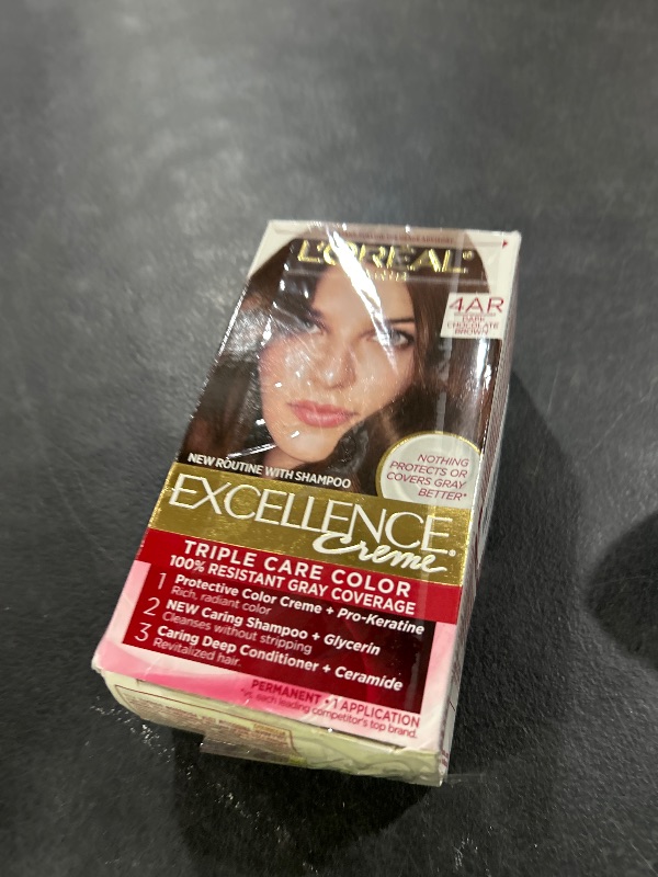 Photo 1 of L'Oreal Paris Excellence Creme Permanent Triple Care Hair Color, 4AR Dark Chocolate Brown, Gray Coverage For Up to 8 Weeks, All Hair Types, Pack of 1