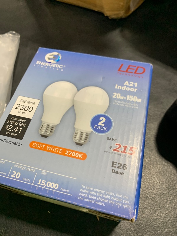 Photo 1 of ENERGETIC SMARTER LIGHTING A21 LED Bulb 150 Watt Equivalent, Super Bright Light Bulb, Soft White 2700K, Non-Dimmable, 2300lm, Brightest LED Bulbs, UL Listed, 2-Pack
