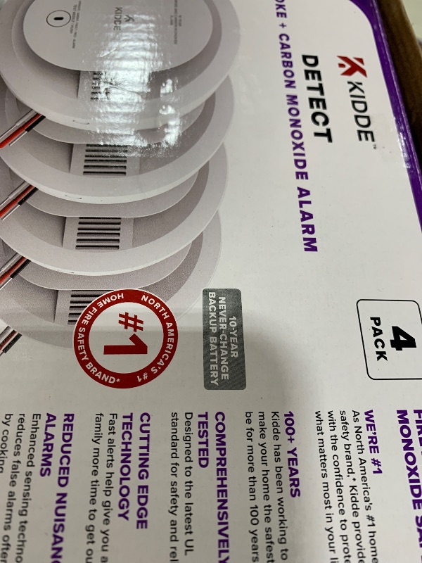 Photo 1 of Kidde Hardwired Smoke & Carbon Monoxide Detector, 10-Year Battery Backup, Voice Alerts, Interconnectable LED Warning Light Indicators, 4 Pack