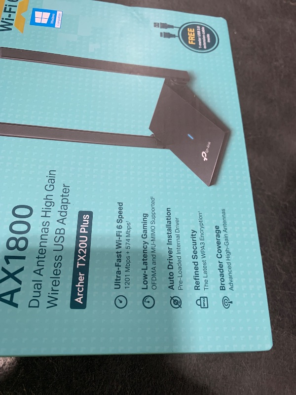 Photo 1 of TP-Link WiFi 6 USB Adapter for Desktop PC - (Archer TX20U Plus) AX1800 Wireless Network Adapter with 2.4GHz, 5GHz, High Gain Dual Band 5dBi Antenna, WPA3, Supports Windows 11/10