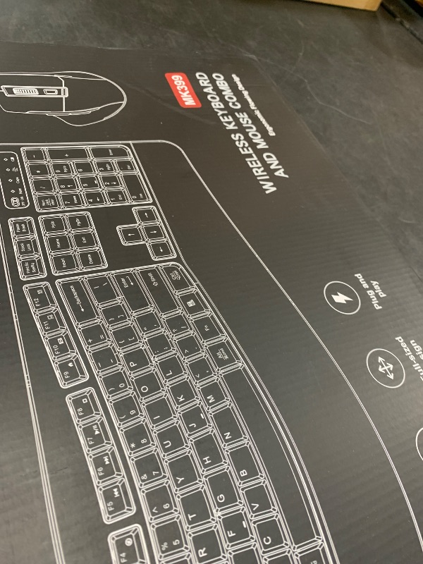 Photo 1 of Wireless Keyboard and Mouse Combo, 2.4G Full Size Wave Keys Ergonomic Keyboard with Wrist Rest and 3-Level DPI Adjustable Wireless Ergonomic Mouse for Windows, Mac OS Desktop/Laptop/PC(Black)