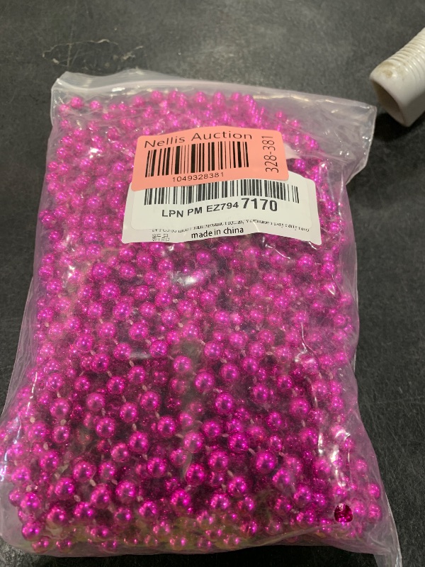 Photo 1 of 24 PCS 33 Inch 7 mm Metallic Hot Pink Bead Necklaces, Pink Mardi Gras Beads Necklaces, Round Cancer Beads Necklaces, Party Beads Necklace for Mardi Gras, Christmas, Valentine's Day Party Favors
