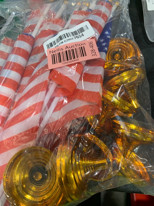 Photo 1 of Juvale Mini American Flag Decor Set - 12-Pack 8 x 5.5in Flags on 12in Poles with Gold Base - Patriotic Table Decorations & Party Supplies for Desk & Office