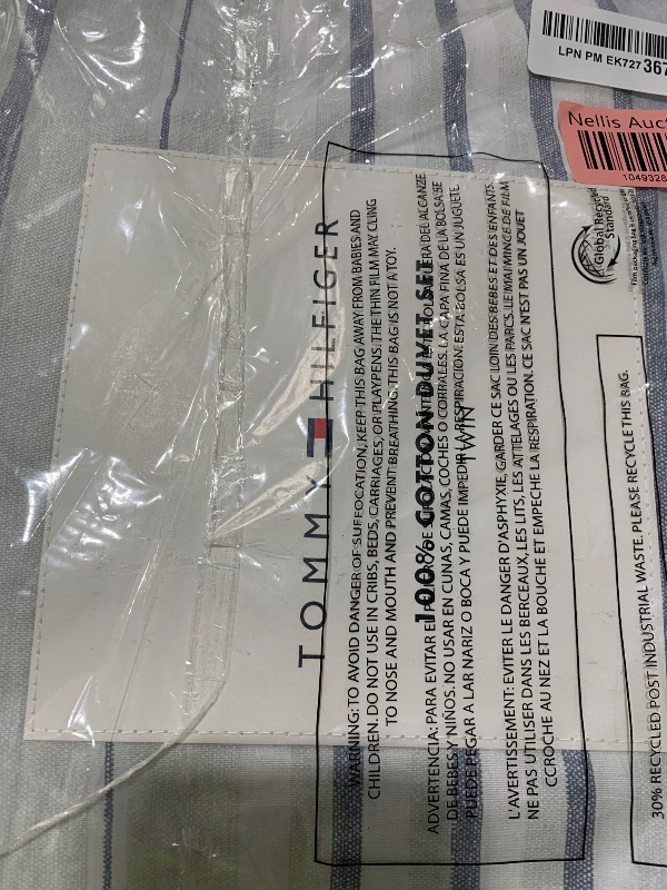 Photo 1 of Tommy Hilfiger - Twin Duvet Cover Set, Cotton Textured Bedding with Matching Sham, Medium Weight Bed Set, Oeko-TEX Certified (Bold Stripe Grey)