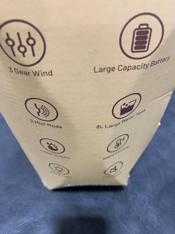 Photo 1 of 24000mAh Rechargeable Misting Fan with 8L Water Bucket, 3-Speed Outdoor Cooling Fan with LED Lights, 120°Oscillation for Camping, Backyard, Patio,Outdoor-Black