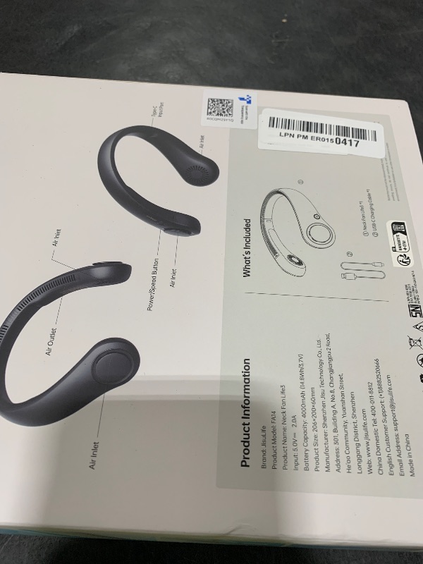 Photo 1 of JISULIFE Portable Neck Fan, Hands-Free Bladeless, 5 Speeds, 4000 mAh Battery Operated Wearable Personal Fan, Twistable, Rechargeable, Gift for Women Men-Black