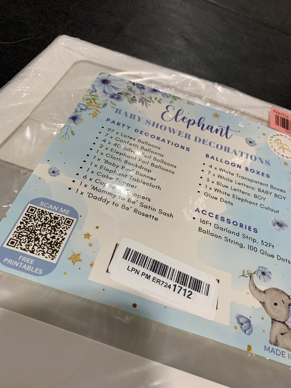 Photo 1 of 187 pc Premium Elephant Baby Shower Decorations - Balloon Garland Arch, Balloons Boxes, Baby Boy Banner, It's a Boy Backdrop, Mommy to Be Sash, Tablecloth, Elephant Cutouts