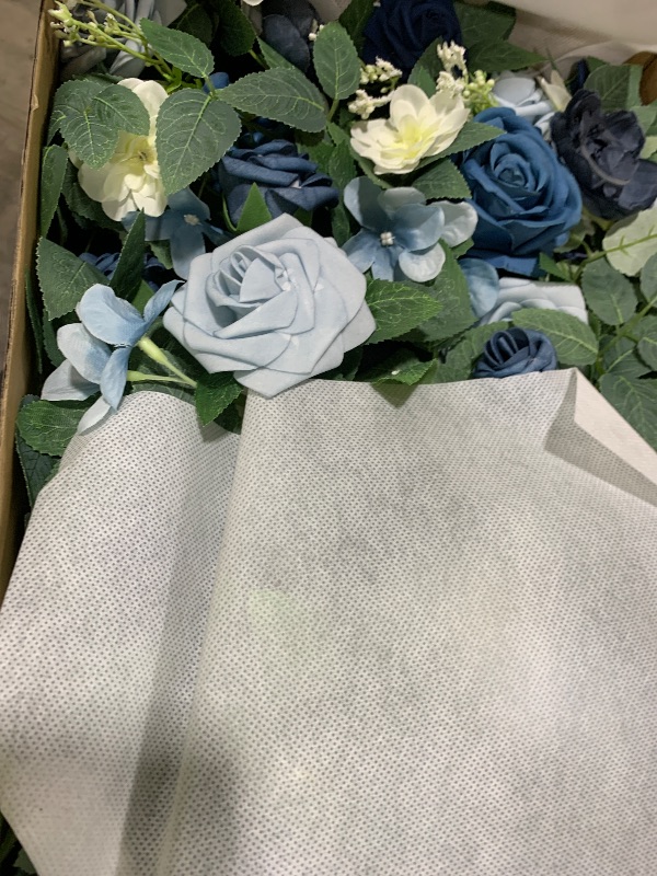 Photo 1 of Ling's Moment 10pcs Wedding Chair Decorations Aisle Floral Swag Artificial Pew Flowers Hanging Garland Dusty Blue & Navy for Ceremony Reception Church Rose Floral Faux Arrangement Party Outdoor Decor