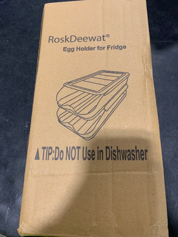 Photo 1 of RoskDeewat Egg Holder for Fridge, Automatic Rolling Egg Container for Refrigerator, Stackable Fridge Organizers and Storage with Lid, Clear Plastic Egg Dispenser & Tray (2 Tier)