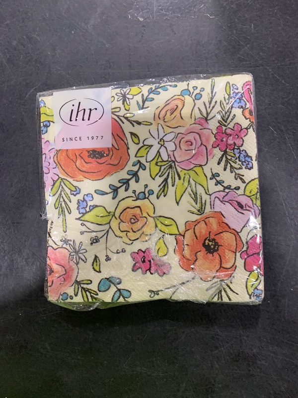 Photo 1 of Boston International IHR 3-Ply Cocktail Beverage Paper Napkins, 20-Count, 5 x 5-Inches, Flower Party Cream