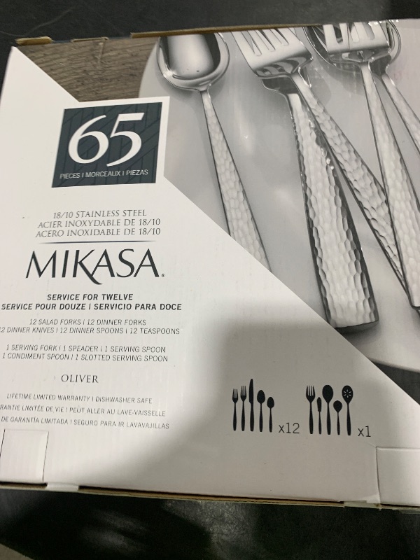 Photo 1 of Mikasa Oliver Satin Flatware Set for 12, 65 Piece 18/10 Stainless Steel Silverware with Stylish Satin Finish and Serving Utensils, Durable Dinnerware Service