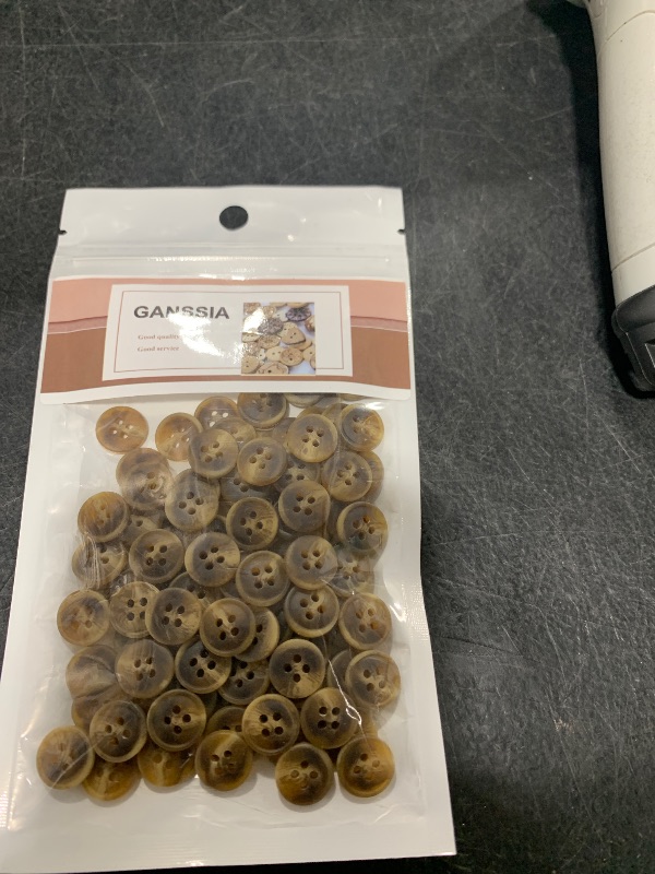 Photo 1 of GANSSIA 100pcs 15/32 Inch(11.5mm) Small Size Round Resin Buttons Brown Color 4 Holes Button for Shirts Blouse DIY Crafts Scrapbooking