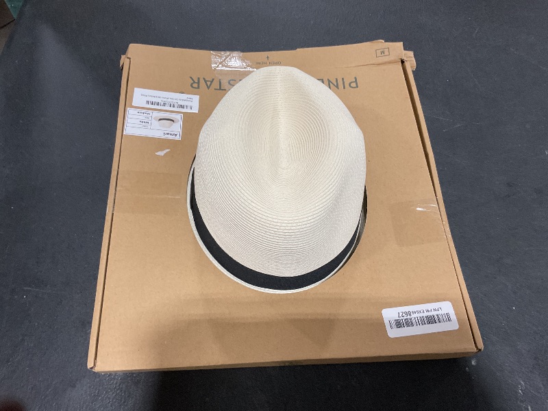 Photo 1 of Pineapple&Star Sun Straw Fedora Beach Hat Fine Braid UPF50+ for Unisex (Medium, Off-White)