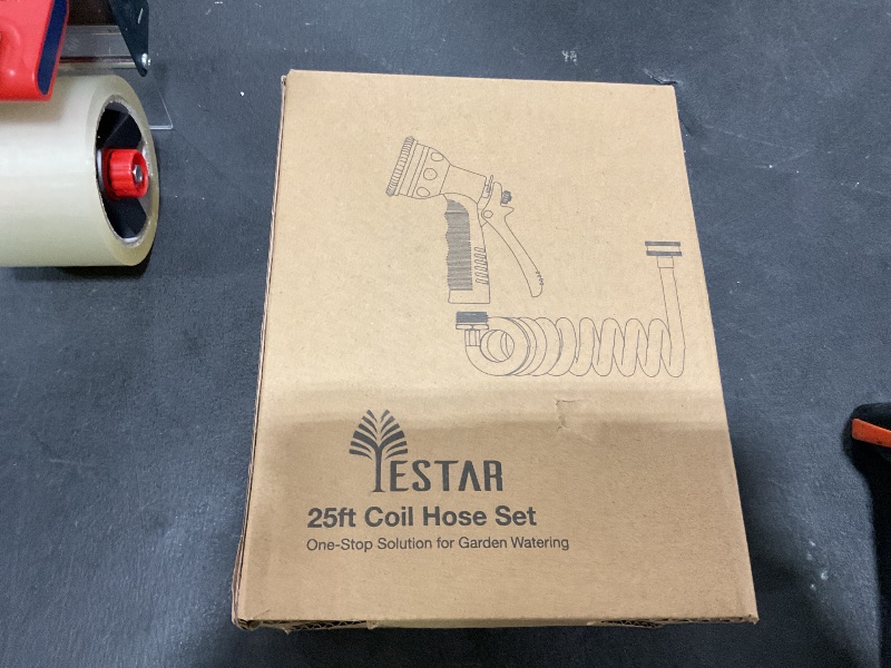 Photo 1 of Coil Hose 25FT EVA Coil Garden Hose With 3/4'' Brass Connector Coiled Water Hose Lightweight And No Kink Includes 7 Patterns Spray Nozzle For Outdoors Lawn Watering Car Washing