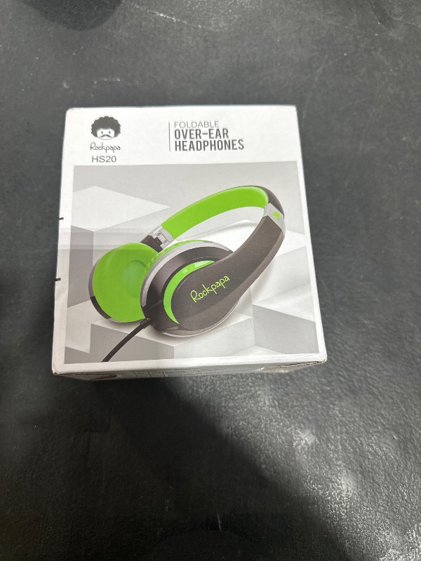 Photo 1 of rockpapa HS20 Wired Kids Headphones for School, Foldable Lightweight Boy Girl Headphones with Microphone & 3.5mm Jack for 3-15 Year Old for Airplane Tablet Phones Black Green