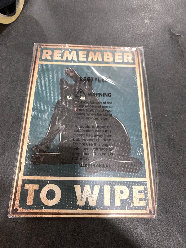 Photo 1 of Funny Black Cat Bathroom Decor - "Remember to Wipe" Metal Wall Art Sign - Humorous Cat Wall Decor for Bathrooms, 12" * 8" (032)