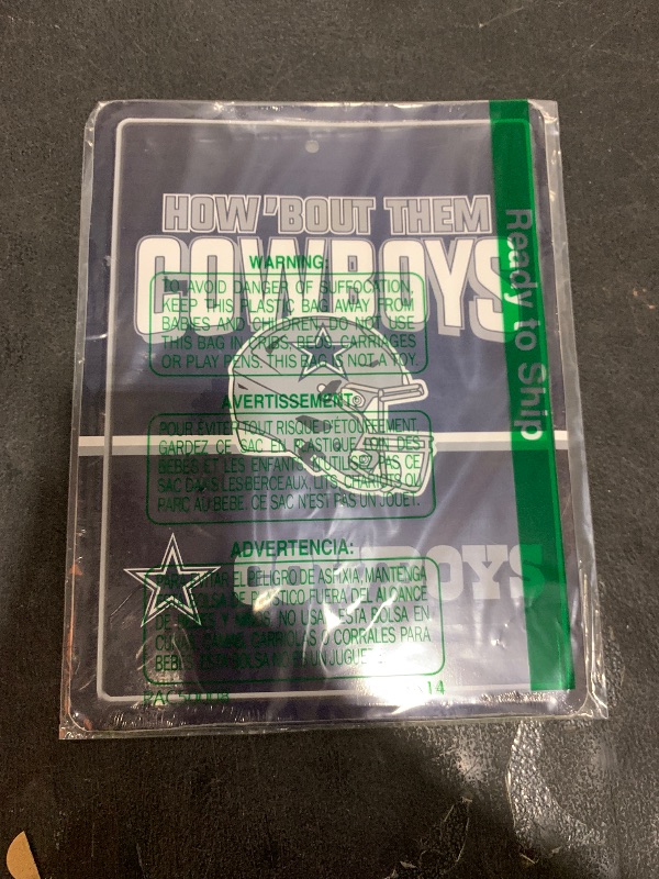 Photo 1 of Rico Industries NFL Football Dallas Cowboys Slogan 8.5" x 11" Carbon Fiber Metal Parking Sign - Great for Man Cave, Bed Room, Office, Home Décor,White