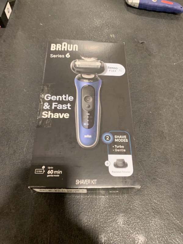 Photo 1 of Braun Electric Shaver for Men, Series 6 6120s, Wet & Dry Shave, Turbo & Gentle Shaving Modes, with Precision Trimmer & Pouch, Blue