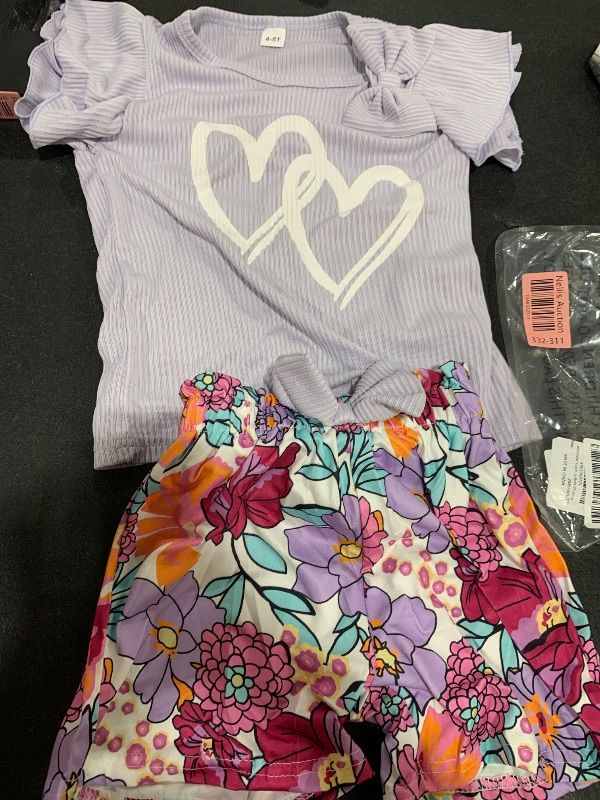 Photo 1 of WESIDOM Toddler Girl Clothes Baby Girls Outfits 4-5T Summer Floral Print Shirt+Shorts+Headband 3pcs Baby Clothing