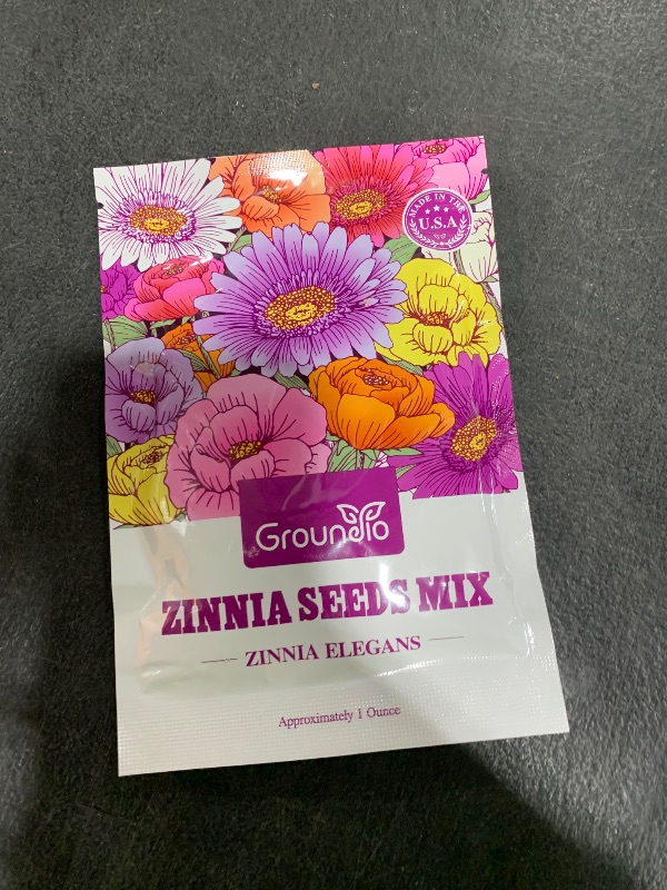 Photo 1 of Groundio Zinnia Seeds Mix, 1 Oz, Over 3,000 Flowers Seeds, 5 Varieties (Pink, Yellow, Orange, White, Purple), Mixed Colors and Large Blooms,Open Pollinated - Bulk