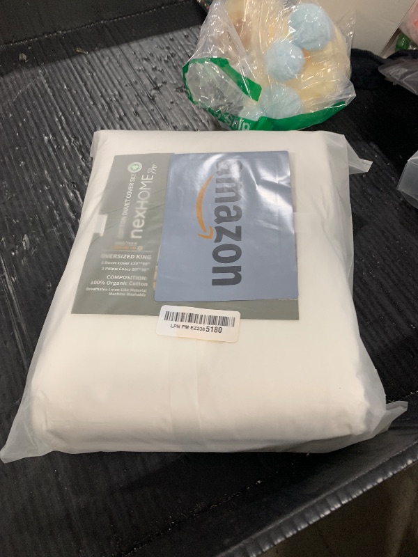Photo 1 of NEXHOME PRO Duvet Cover Set 100% Washed Cotton Oversized King 120"x98" Linen Feel Textured Organic Natural 3 Pieces Bedding Set with Zipper Closure and Corner Ties, Breathable(White, No Comforter)
