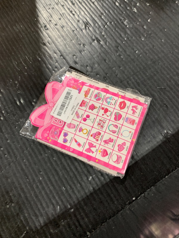 Photo 1 of 39 Pcs Pink Bow Party Bingo Game for Adults Kids 24 Players Pink Girls Party Bingo Game Cards with Reward Stickers for Family Friends Large Group Gathering Bachelorette Princess Doll Party Favors