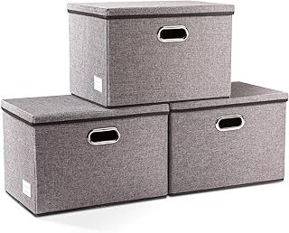 Photo 1 of PRANDOM Large Collapsible Storage Bins with Lids [3-Pack] Linen Fabric Foldable Storage Boxes Organizer Containers Baskets Cube with Cover for Home Bedroom Closet Office Nursery (17.7x11.8x11.8)
