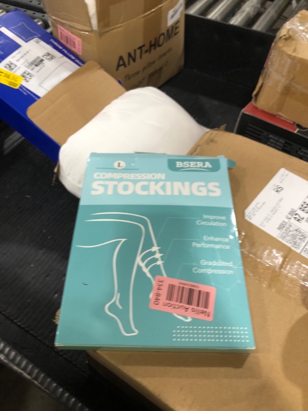 Photo 1 of 2 Pairs Sheer Compression Socks for Women - 15-20 mmHg Knee High Sheer Compression Stockings for Support Circulation Swelling Edema Work Office Travel, Beige, Large