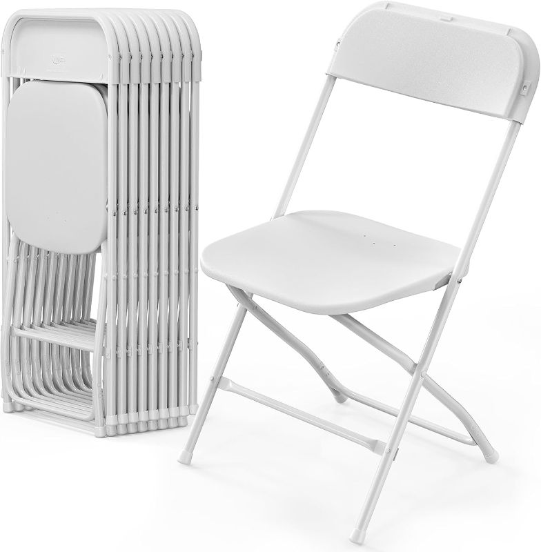 Photo 1 of VINGLI 10 Pack White Plastic Folding Chair, Indoor Outdoor Portable Stackable Commercial Seat with Steel Frame 350lb. Capacity for Events Office Wedding Party Picnic Kitchen Dining