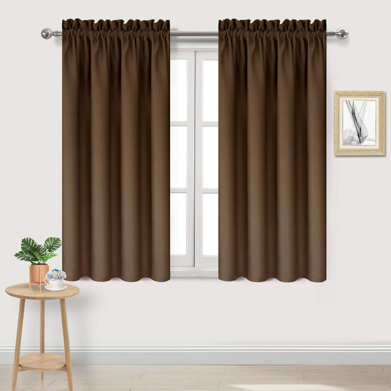 Photo 1 of DWCN Blackout Curtains Thermal Insulated Energy Saving Bedroom and Kitchen Curtains Window Treatments, W 38 x L 45 Inch, Set of 2 Brown Rod Pocket Drape