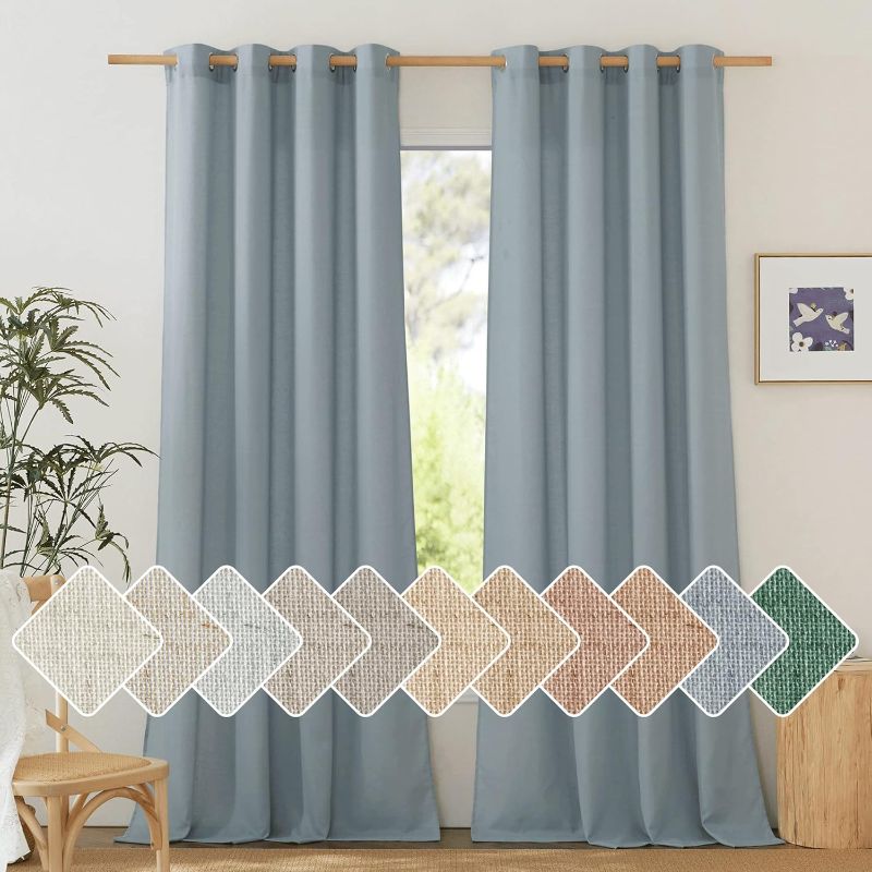 Photo 1 of NICETOWN Linen Blend Textured Living Room Curtains, Grommet Top Thick Flax Semi Sheer Vertical Drapes Privacy Assured with Light Filtering for Bedroom, Stone Blue, W55 x L84, 2 Pieces