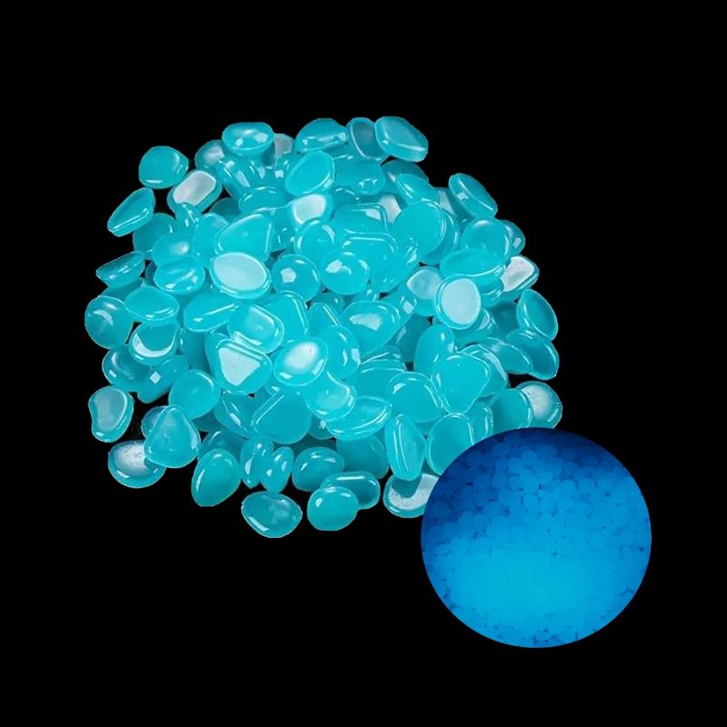 Photo 1 of 100pcs Glow in The Dark Pebbles Stones, DIY Decorative Luminous Stones, Blue Glowing Rocks for Garden Lawn Yard, Walkway, Pathway, Potted Plants, Fish Tank, Aquarium