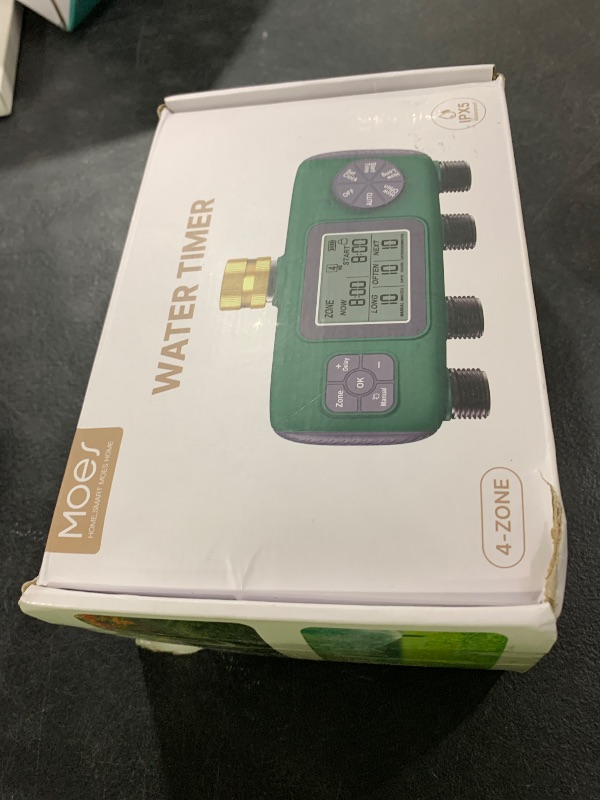 Photo 1 of MOES 4 Outlet Sprinkler Timer, Brass Inlet, Programmable Automatic Irrigation Controller, Rain Delay, Manual Watering, 4 Zone Water Hose Timer for Gardens, Lawns, and Hose Systems