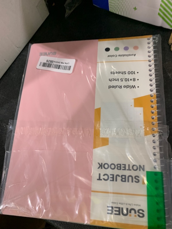 Photo 1 of SUNEE Spiral Notebook, 1-Subject, Wide Ruled Paper, 8" x 10-1/2", 100 Sheets per Notebook, 3-Hole Punched Paper, Water Resistant Cover, Double-sided Pockets, Spiral Lined Notebooks for School, Pink