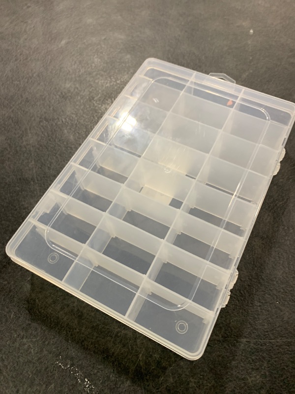 Photo 1 of 24 Grids Plastic Organizer Box With Dividers - Clear Craft Storage for Beads, Earrings, Pills, Jewelry, Screws, Seeds, Small Parts, Hair Ties - Travel Storage Box