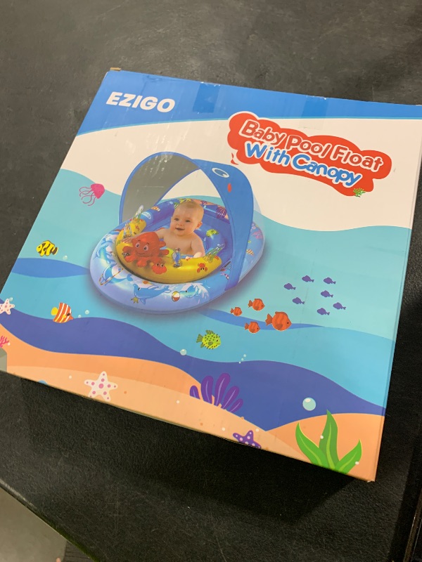 Photo 1 of EZIGO Baby Pool Float with Canopy UPF50+ Sun Protection, Inflatable Kids Pool Floats with Ocean Animal Toys for Babies 6-36 Months, Infant Swimming Float with Adjustable Safety Seat for Boys Girls