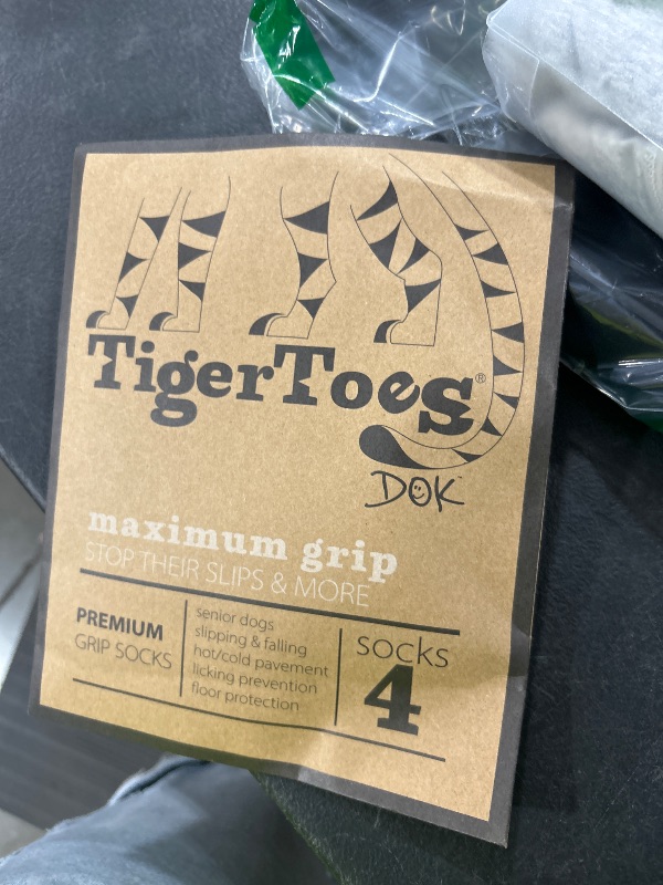 Photo 1 of DOK TigerToes Premium Non-Slip Dog Socks for Hardwood Floors - Extra-Thick Grip That Works Even When Twisted - Prevents Licking, Slipping, and Great for Dog Paw Protection - Size Small