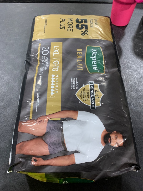 Photo 1 of Depend Real Fit Incontinence Underwear for Men, Disposable, Maximum Absorbency, Large/Extra Large, Grey, 20 Count, Packaging May Vary