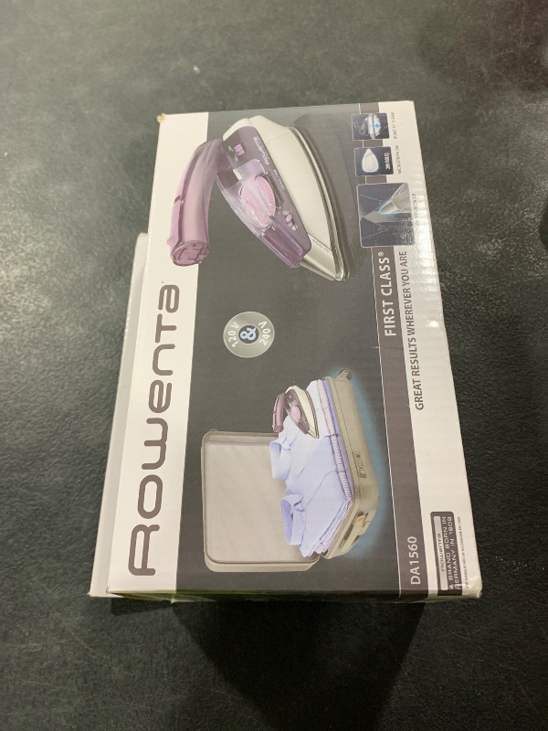 Photo 1 of Rowenta Travel Iron, Pro Compact Stainless Steel Soleplate Hand Held Steamer Iron for Clothes, 200 Microsteam Holes, 1000 Watts Ironing, Fabric Steamer, Dual Voltage, Mini Iron, Purple, DA1560
