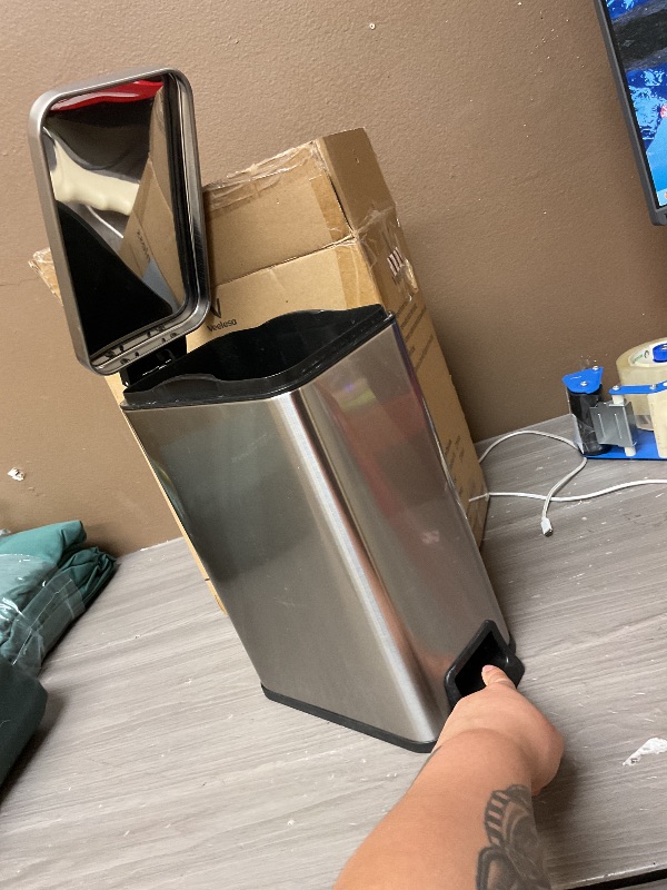 Photo 1 of Veelesa Slim Bathroom Trash Can with Lid Soft Close, 1.6 Gallon Stainless Steel Garbage Can with Removable Inner Bucket, Durable Step Pedal, Small Trash Bins for Toilet, Bedroom, Kitchen, Office