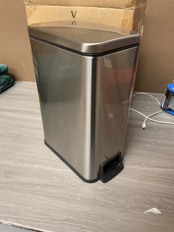 Photo 1 of Veelesa Slim Bathroom Trash Can with Lid Soft Close, 1.6 Gallon Stainless Steel Garbage Can with Removable Inner Bucket, Durable Step Pedal, Small Trash Bins for Toilet, Bedroom, Kitchen, Office