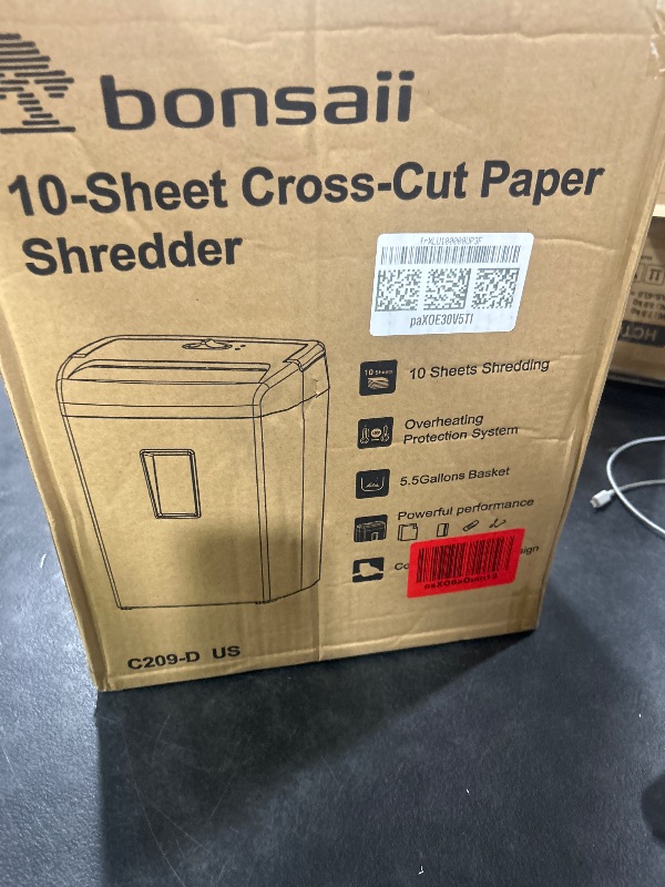 Photo 1 of Bonsaii 10-Sheet Cross Cut Paper Shredder, 5.5 Gal Home Office Heavy Duty Shredder for Credit Card, Staple, Clip with Transparent Window(C209-D)