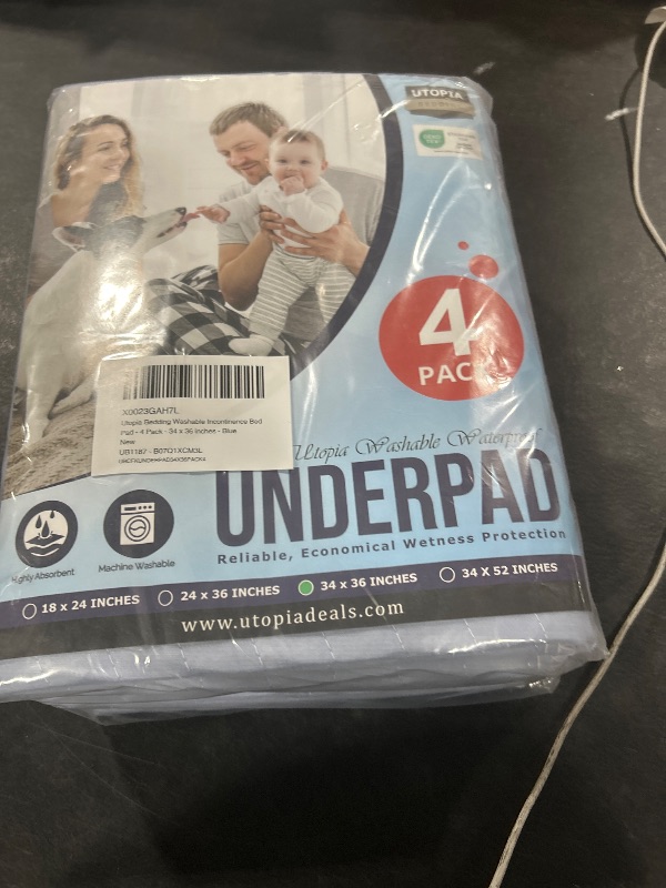 Photo 1 of Utopia Bedding Washable Underpads 34" x 36" (Pack of 4), Waterproof Reusable Heavy Absorbency Incontinence Bed Pads for Adults, Kids, Elderly and Pets, Bedwetting Pads for Sofa and Couch (Blue)