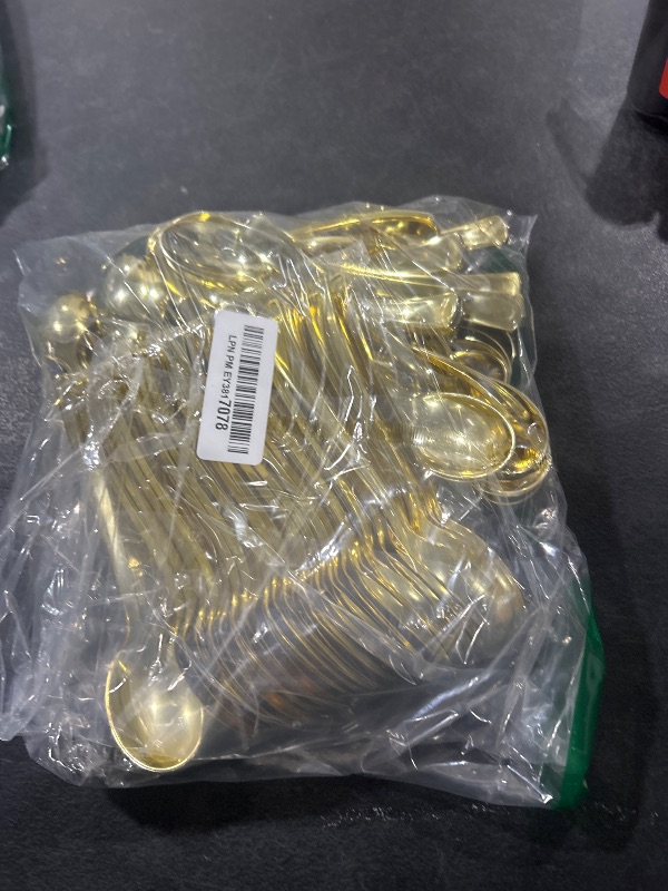 Photo 1 of Plasticpro Disposable Heavy Duty Gold Plastic Spoons, Fancy Plastic Silverware Looks Like Real Gold Cutlery - Utensils Great for Catering Events, Restaurants, Parties and Weddings Pack of 80