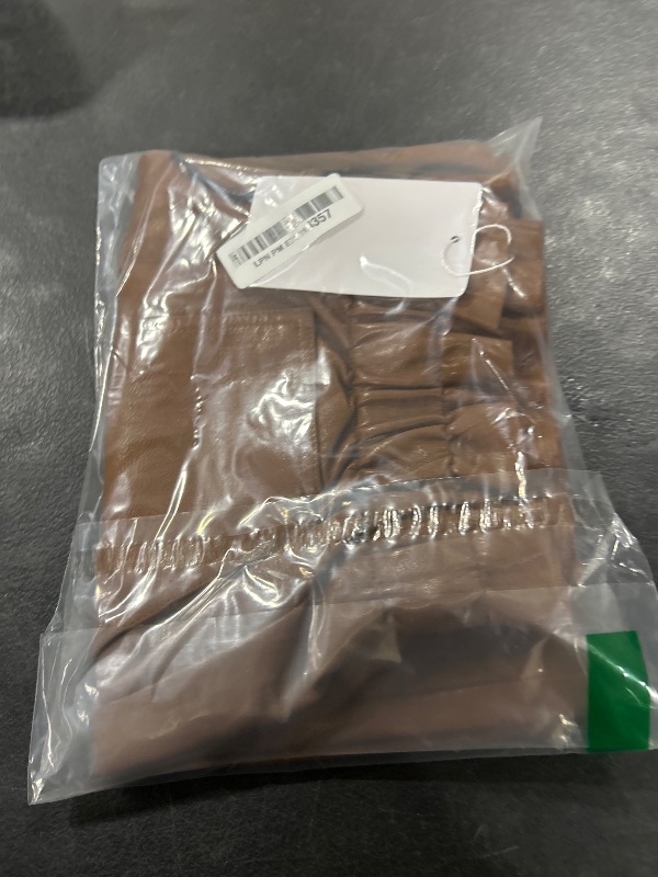 Photo 1 of SCHHJZPJ High Waisted Brown Faux Leather Shorts for Women (Dark Brown, Large)