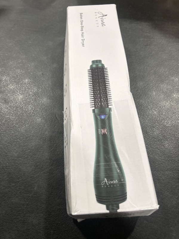 Photo 1 of Aima Beauty Hair Dryer Brush, One Step Hair Dryer & Volumizing Hot Air Brush, 3 Heat/Speed Settings, Advanced Ionic Technology, Ceramic Coating, Nylon Pins & Tufted Bristles, Dark Green, 1000W, 125V