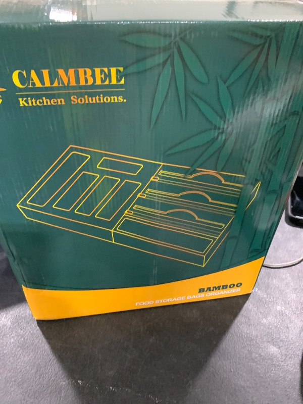 Photo 1 of Calmbee 9 IN 1 Storage Bag Organizer for Kitchen Drawer, Bamboo Foil and Plastic Wrap with Cutter, Organizers Compatible Gallon, Quart, Sandwich Snack Size